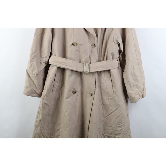 Vintage 70s 80s Orvis Womens 12 Distressed Lined Belted Trench Coat Jacket Beige - Picture 3 of 16